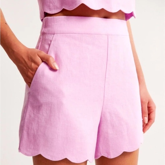 Abercrombie & Fitch Pants - A&F Linen & Cotton Scalloped High Waist Shorts Pockets Feminine Sweet Summer